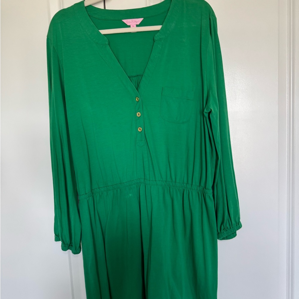 Lilly Pulitzer Green Long Sleeve V-Neck Sundress